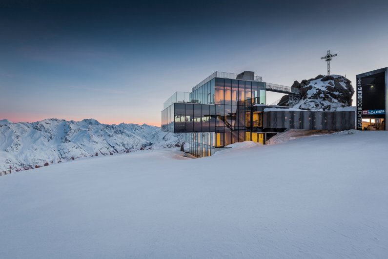 Glass building in the Austrian Alps