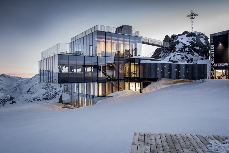 Glass building in the Austrian Alps